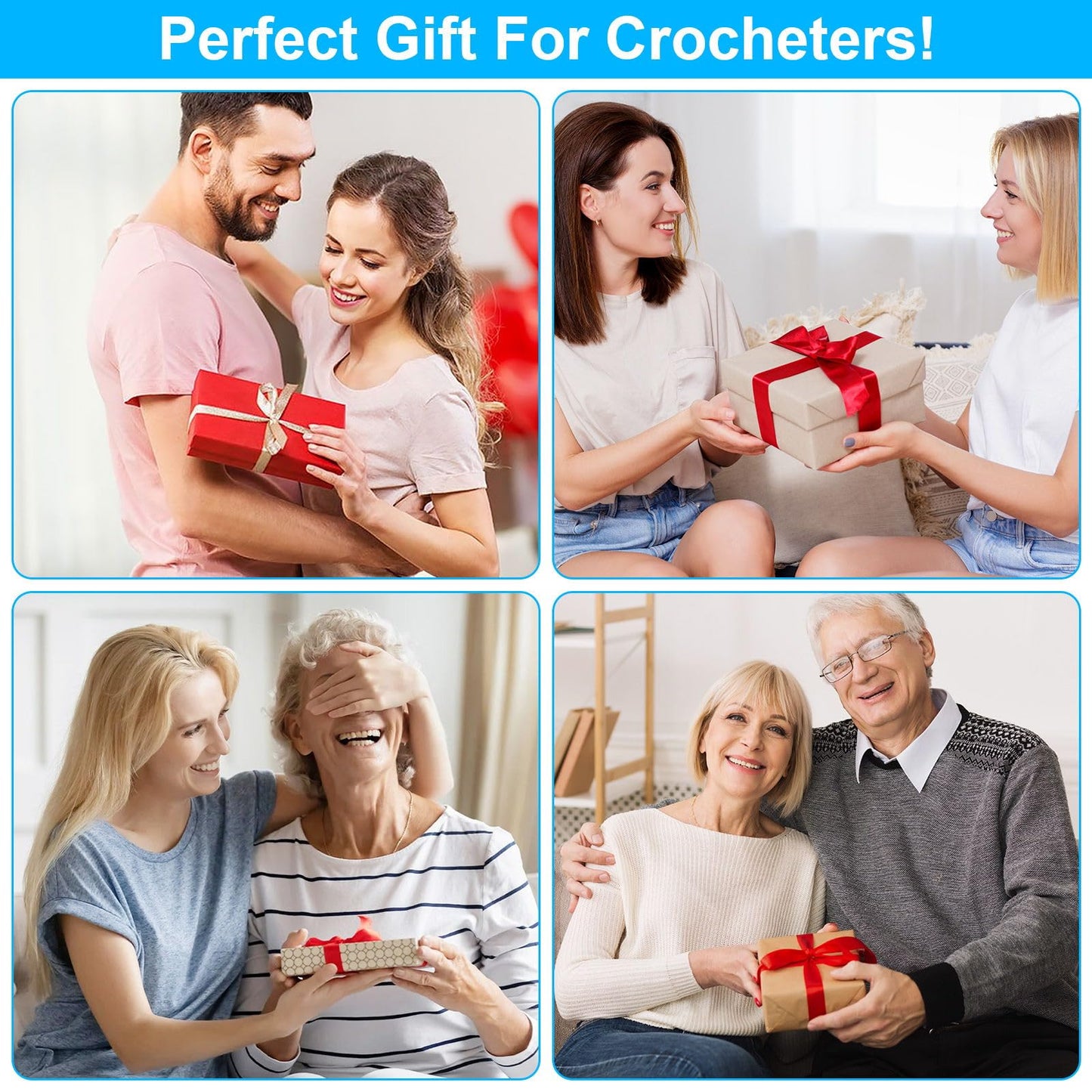 Crochet Hooks 12 Sizes Crochet Hook Set, 51 Pack Yarn Crochet Kit for Beginners, Knitting Needles with Ergonomic Handles for Arthritic Hands, Crochet Needle Kit with Blue Case for Crocheters