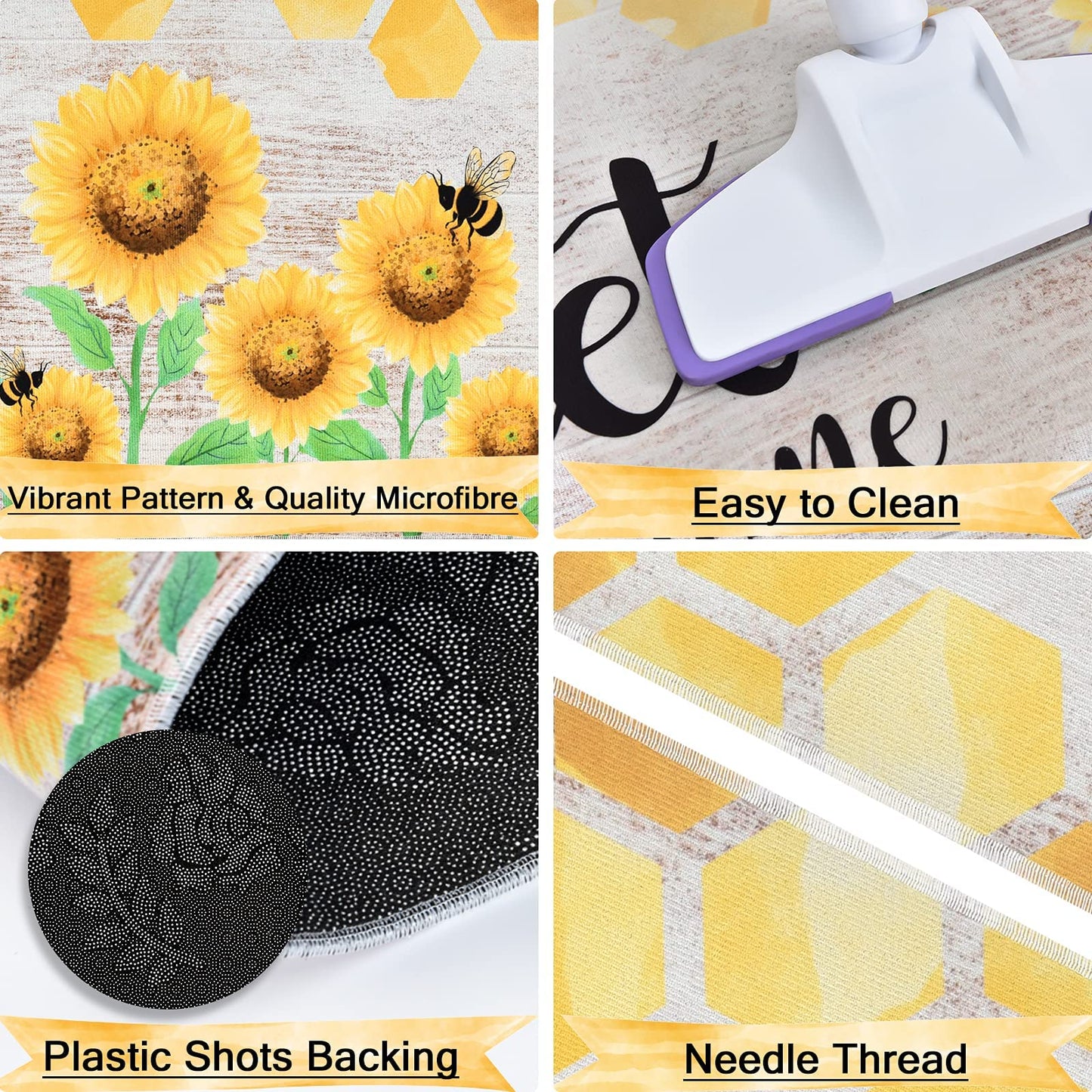 WERNNSAI Sunflower Kitchen Decor Rugs Set- 2 Piece Kitchen Mats Non-Slip Kitchen Backing Area Rugs Sweet Home Doormat Washable Waterproof Standing Mat for Indoor Outdoor Entry Floor (Sunflower A)