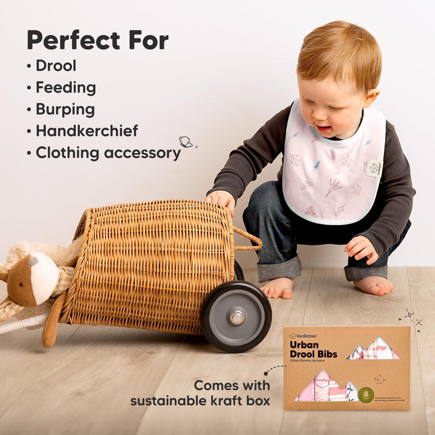 8-Pack Organic Baby Bibs for Boys, Girls - Soft Cotton Drooling and Teething Bibs for Baby Girl & Boy, Extra Absorbent, Easy To Clean & Put On for Toddler, Newborn, Infant 0-24 Months (Sweet Charm)