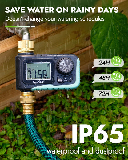 RAINPOINT Sprinkler Timer with Brass Inlet & Outlet, Programmable Hose Timer for Garden Soaker Hose with Rain Delay/Manual Watering System, Digital Drip Irrigation for Yard, Lawn(2PCS)