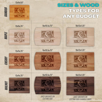 Blue Ridge Mountain Gifts Personalized Cutting Board for Wedding or Anniversary - Laser Engraved Wood Board - Custom Charcuterie Food Tray, Christmas Gift for Kitchen- Gift for Mom, Gift for Dad