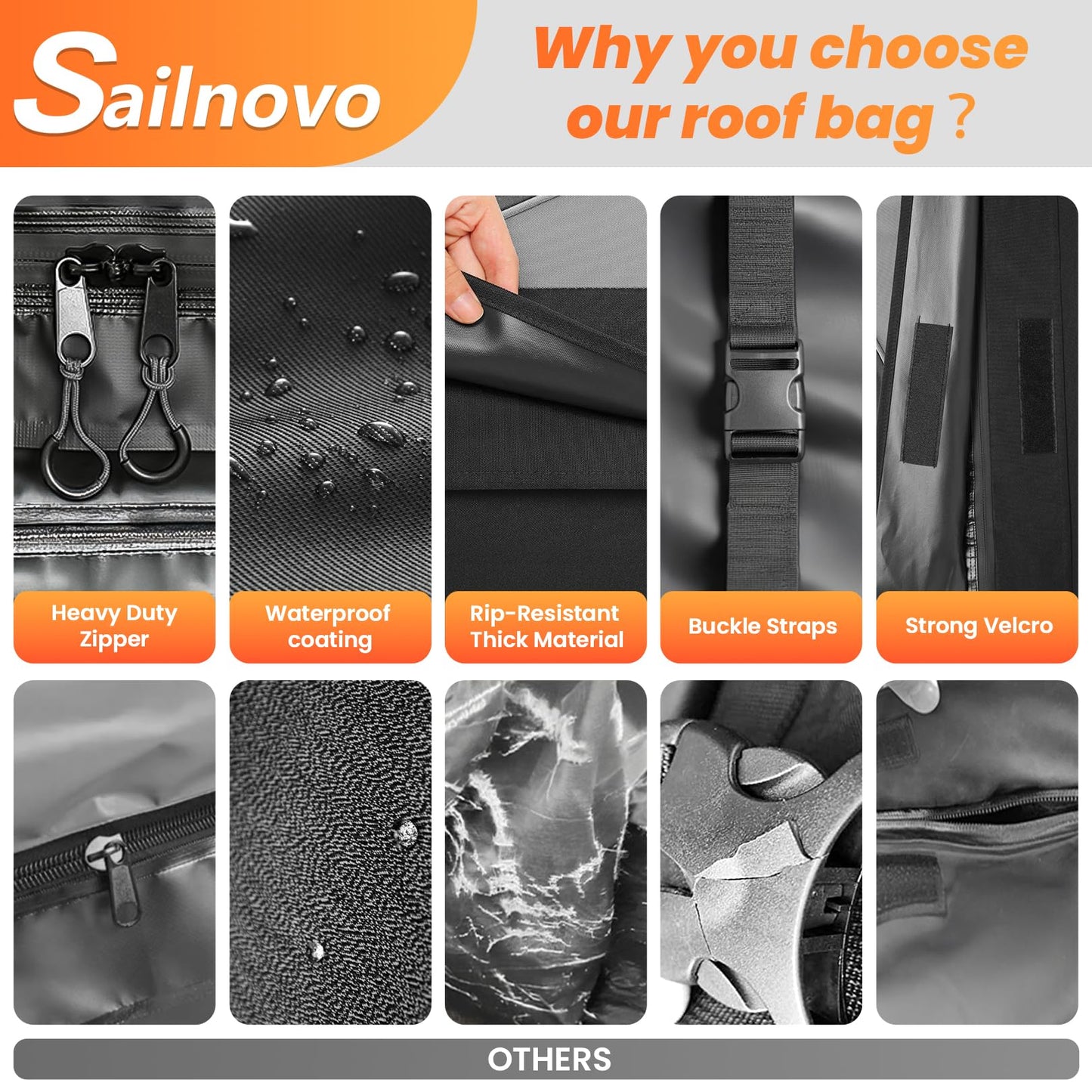 Sailnovo Car Rooftop Cargo Carrier Roof Bag, 20 Cubic feet Waterproof Roof Cargo Carrier fit car with/Without Luggage Rack - Vehicle Soft Shell Roof Cargo Box with Tie-Down Strap, Safety Hook