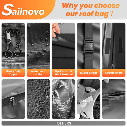 Sailnovo Car Rooftop Cargo Carrier Roof Bag, 20 Cubic feet Waterproof Roof Cargo Carrier fit car with/Without Luggage Rack - Vehicle Soft Shell Roof Cargo Box with Tie-Down Strap, Safety Hook