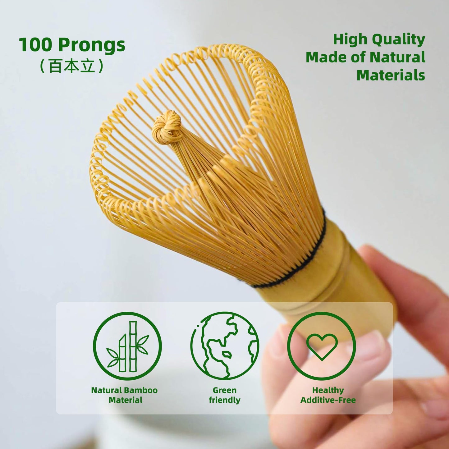 TEANAGOO Matcha Whisk Set, Bamboo Matcha Whisk (Chasen), 4 Pcs Traditional Starter Matcha Set, Scoop (Chashaku) Tea Spoon Whisk Holder, Matcha Accessory, Bamboo Whisk For Matcha Tea (100prongs)