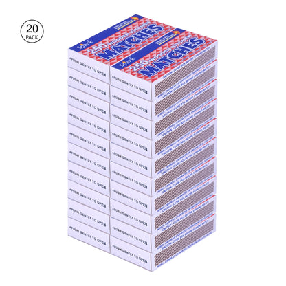 Spark Large Matches – 20 Packs, 5,000 Total Strike-on-Box Matches for Fireplace, Camping, Survival, BBQ | Wholesale Bulk Lot