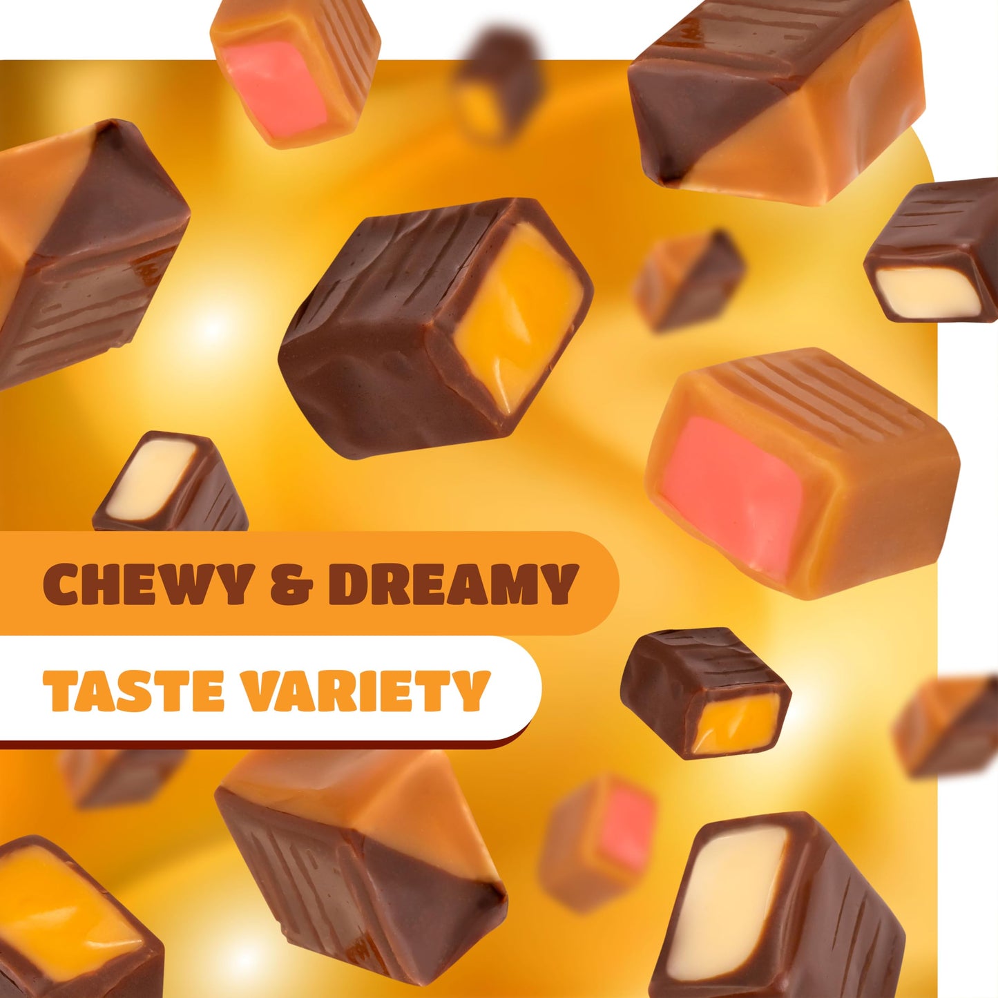 Caramel Cubes Mix - 2 Pound Bulk Pack (About 150 Count) - Assorted Flavors Candy - Filled Caramels Individually Wrapped