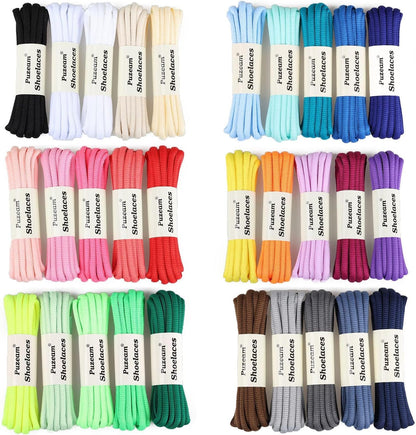 Puzeam 2 Pairs Oval Athletic Shoelaces 30 Colors 1/4" Half Round Shoe Laces for Sneakers - Black 80