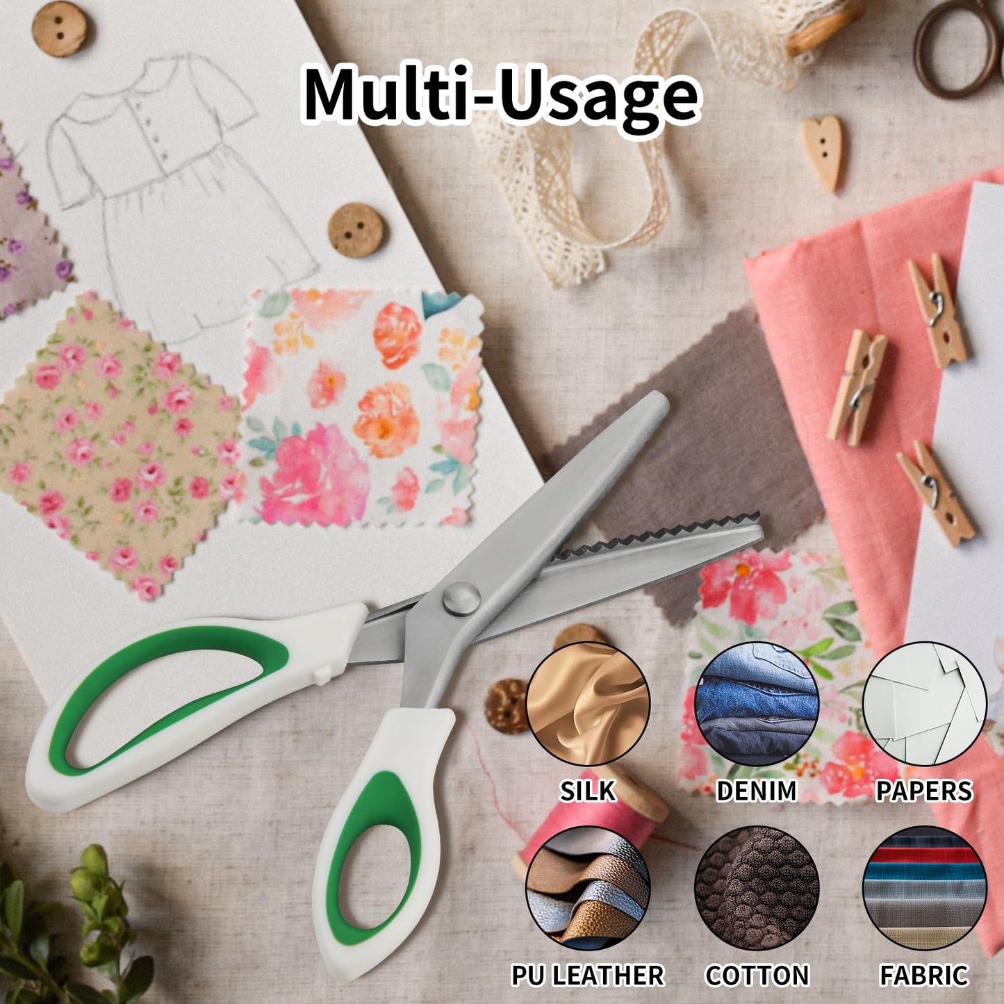 Fri4Free Pinking Shears, 9" Zig Zag Craft Scissors Decorative Edge, Pinking Shears for Fabric Cutting, Professional Dressmaking Sharp Comfort Grips Scrapbook Fabric Sewing Scissors