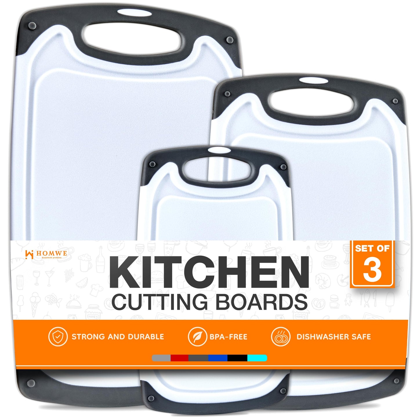 Cutting Boards for Kitchen - BPA-Free Chopping Board - Different Sizes & Non Slip Handles - Reversible, Large Cutting Board Set - Unique Gifts for Cooks Who Have Everything - 3-Pack Gray