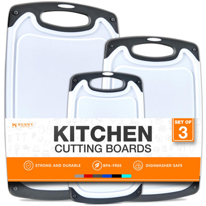 Cutting Boards for Kitchen - BPA-Free Chopping Board - Different Sizes & Non Slip Handles - Reversible, Large Cutting Board Set - Unique Gifts for Cooks Who Have Everything - 3-Pack Gray