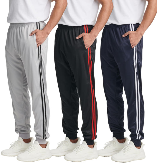 Real Essentials 3 Pack: Men's Tricot Active Athletic Casual Jogger Fleece Lined Sweatpants Pockets (Available in Big & Tall) -Set 2,S