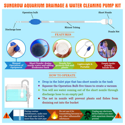 SunGrow Aquarium Fish Tank Gravel Cleaner Vacuum, Siphon Pump Aquarium Water Changer, Tank Cleaner, Syphon Cleaning and Water Changing Tools Kit with Priming Bulb, Aquarium Supplies, 65-inches