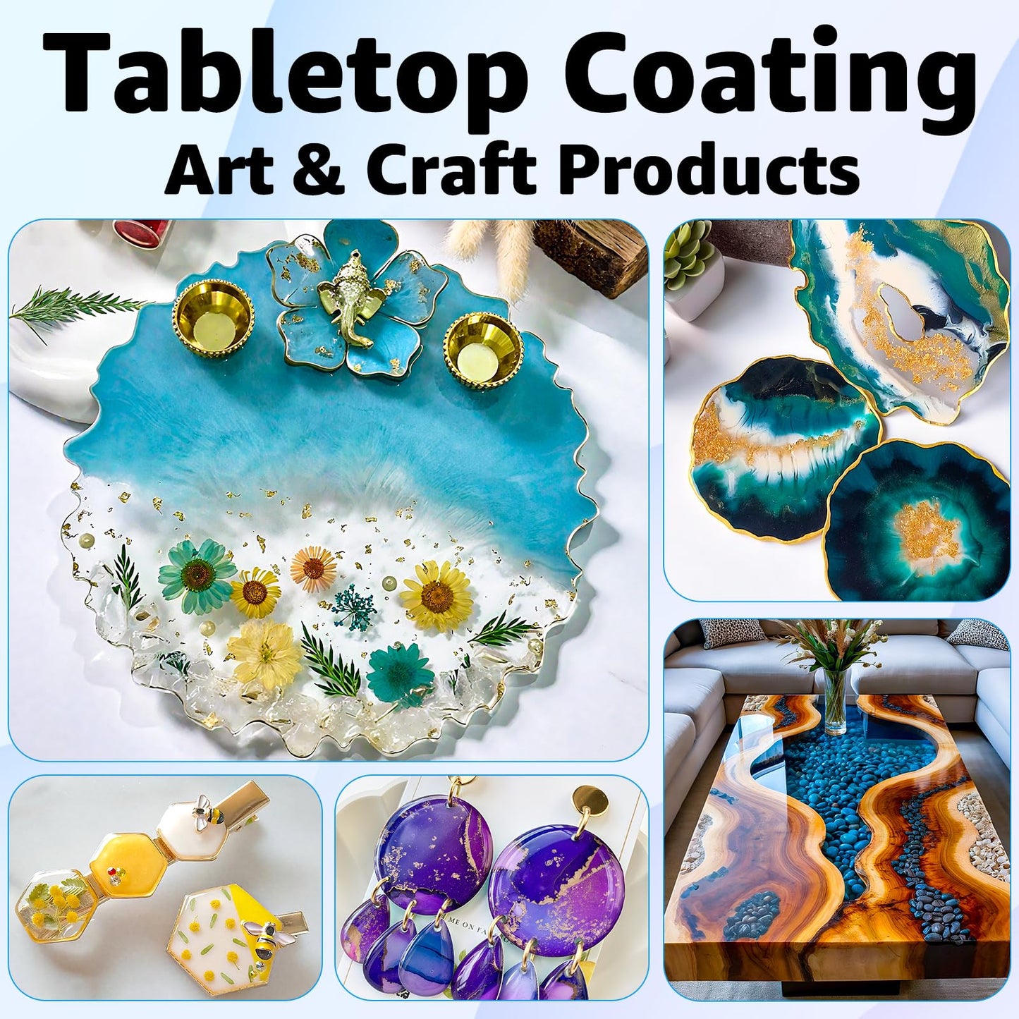 Teexpert Crystal Clear Epoxy Resin Kit 1 Gallon Self-Leveling Coating and Casting Resin, High-Gloss & Bubbles Free Resin and Hardener Kit for DIY Art, Jewelry, Table Top, Molds, Wood 1:1 Ratio