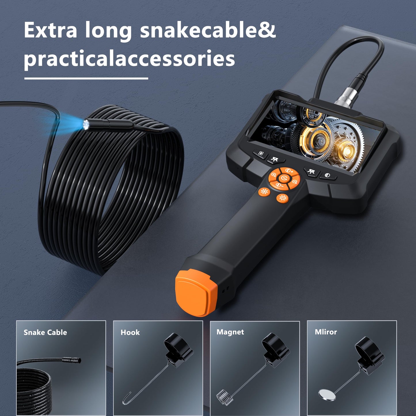 Endoscope Camera with Light, 1080P HD Borescope with 8 Adjustable Lights, 4.3" Endoscope with 16.4ft Semi-Rigid Snake Camera, IP67 Waterproof Borescopese for Sewer, Cool Gadgets & Tools for Men