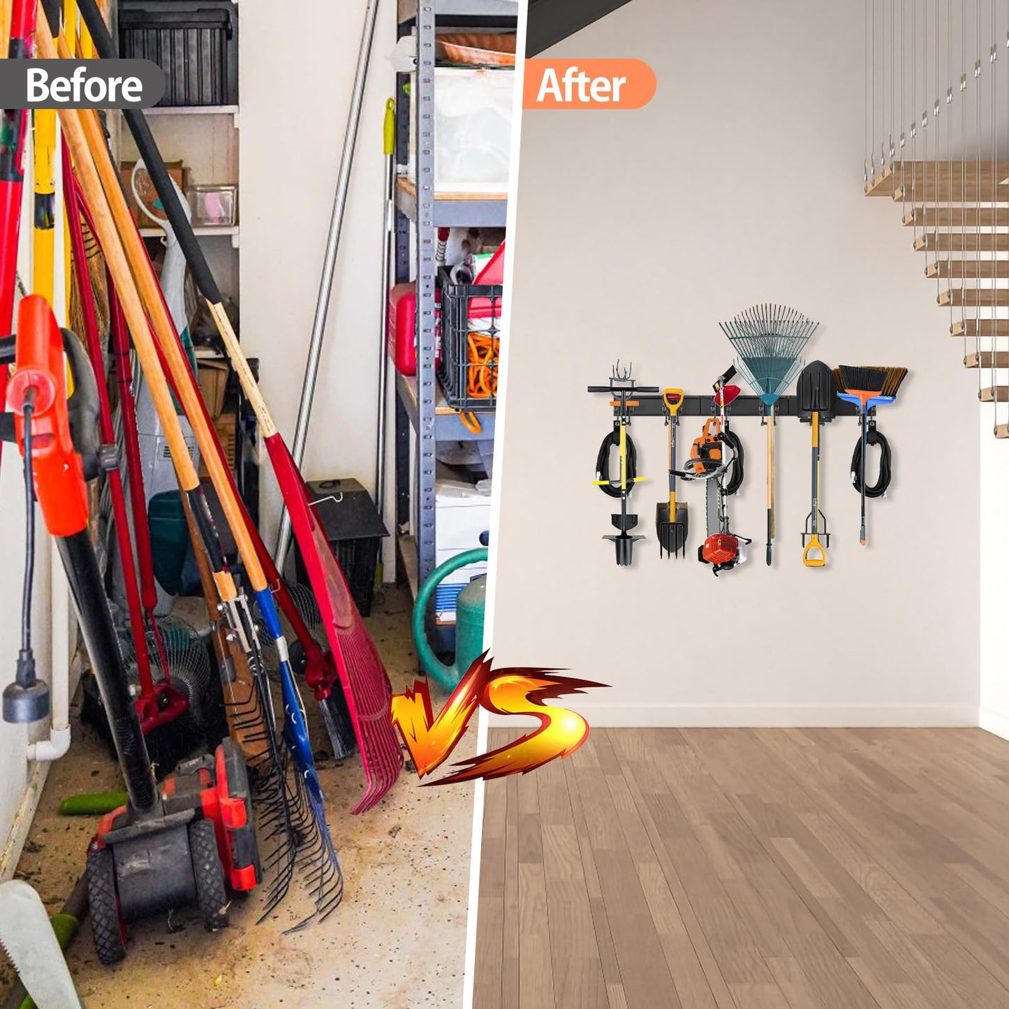 Waturis Tool Storage Rack, 48 Inch Heavy Duty Garage Wall Organzier, 13Pcs Adjustable Garden Tool Organizer for Garage Storage Organization Yard Shed Tool Organizer