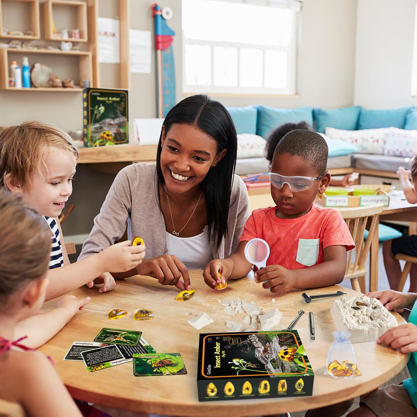 GobiDex Amber Dig Kit-Artificial Insect Resin, Excavate 6 Insects Specimens, STEM Geographic Educational Bugs Toys, Excavation Toys for Fun Bugs Party Favors, Science Kits for Kids Age 6-8 8-12