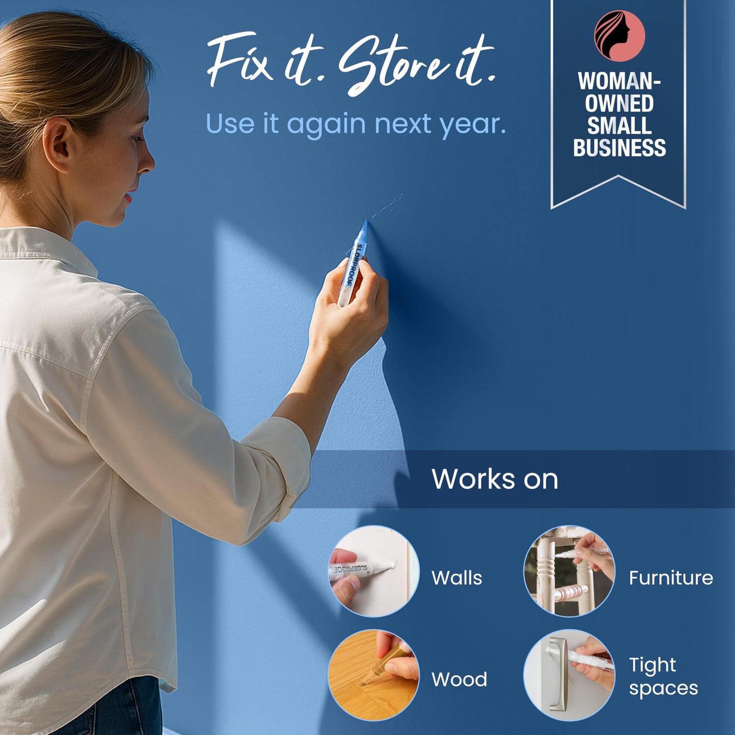 Slobproof Refillable Touch-Up Paint Pen, Mess-Free, Reusable Wall Paint Repair Tool, Precise Application, DIY Home Improvement, Furniture, Arts and Crafts, Patented Design, Easy Storage, Pack of 5