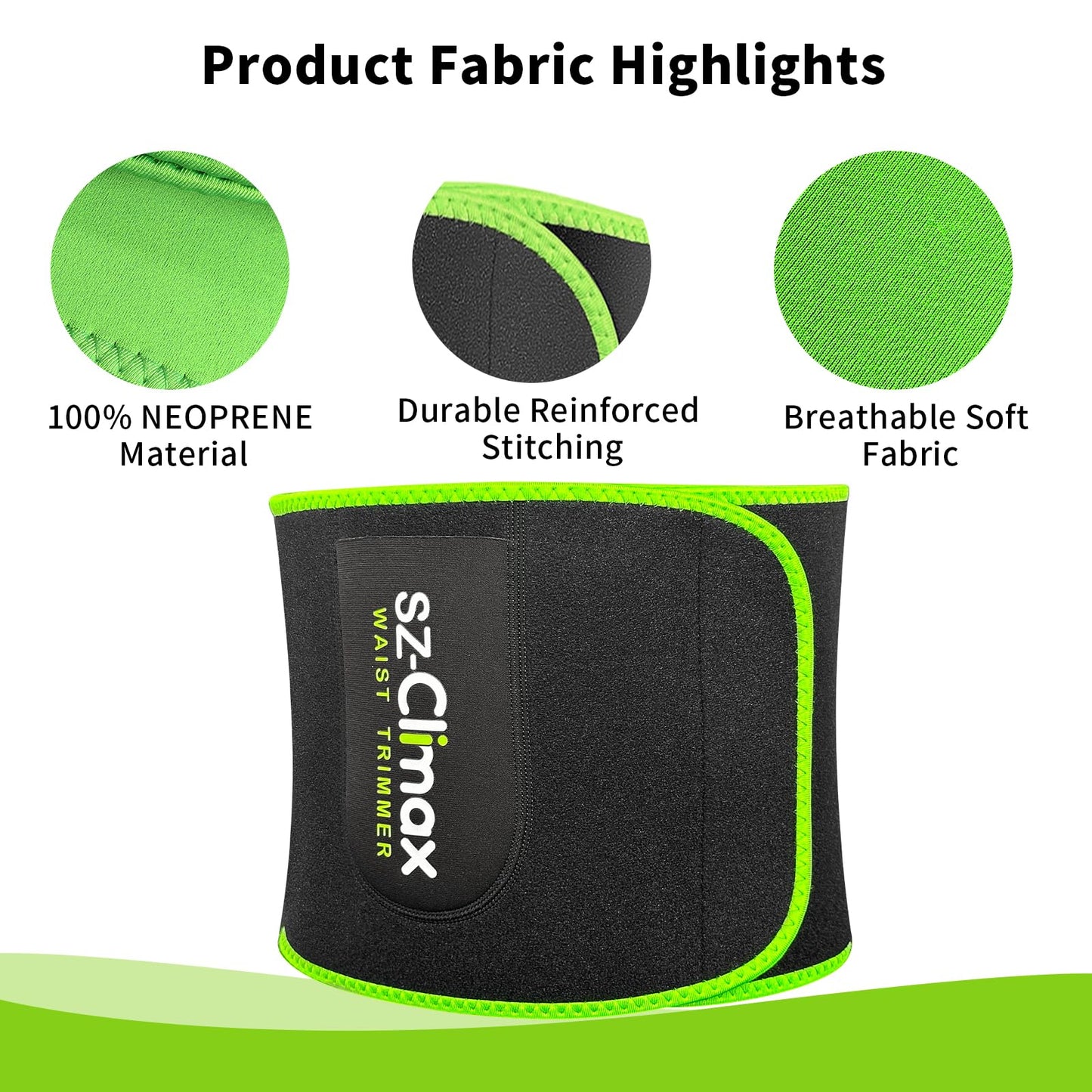 SZCLIMAX Waist Trimmers for Women and Men, Waist Trainer Belt, Sweat Band Waist Trainer for High-Intensity Training Green