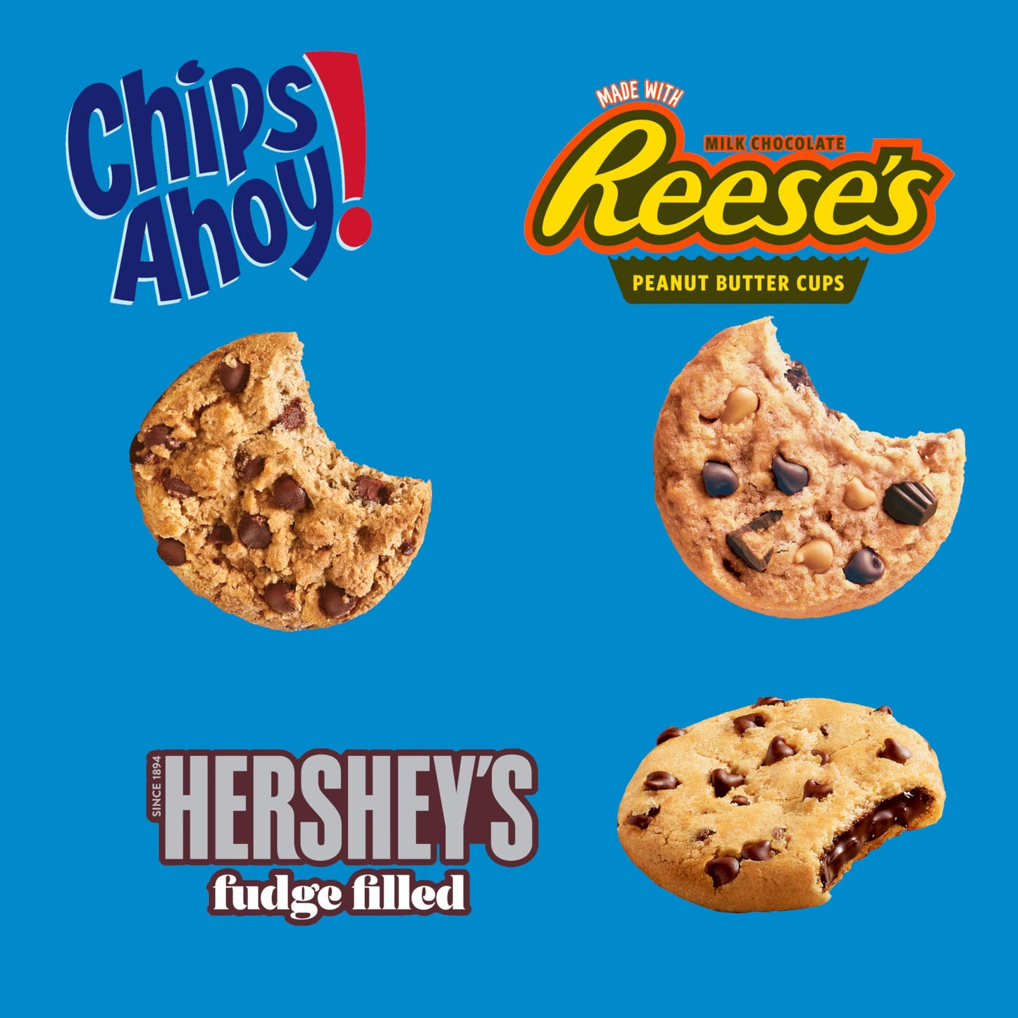 CHIPS AHOY! Cookies Variety Pack, Original Chocolate Chip, Chewy Chocolate Chip with Reese's Peanut Butter Cups & Chewy Hershey's Fudge Filled Soft Cookies, 50 Snack Packs