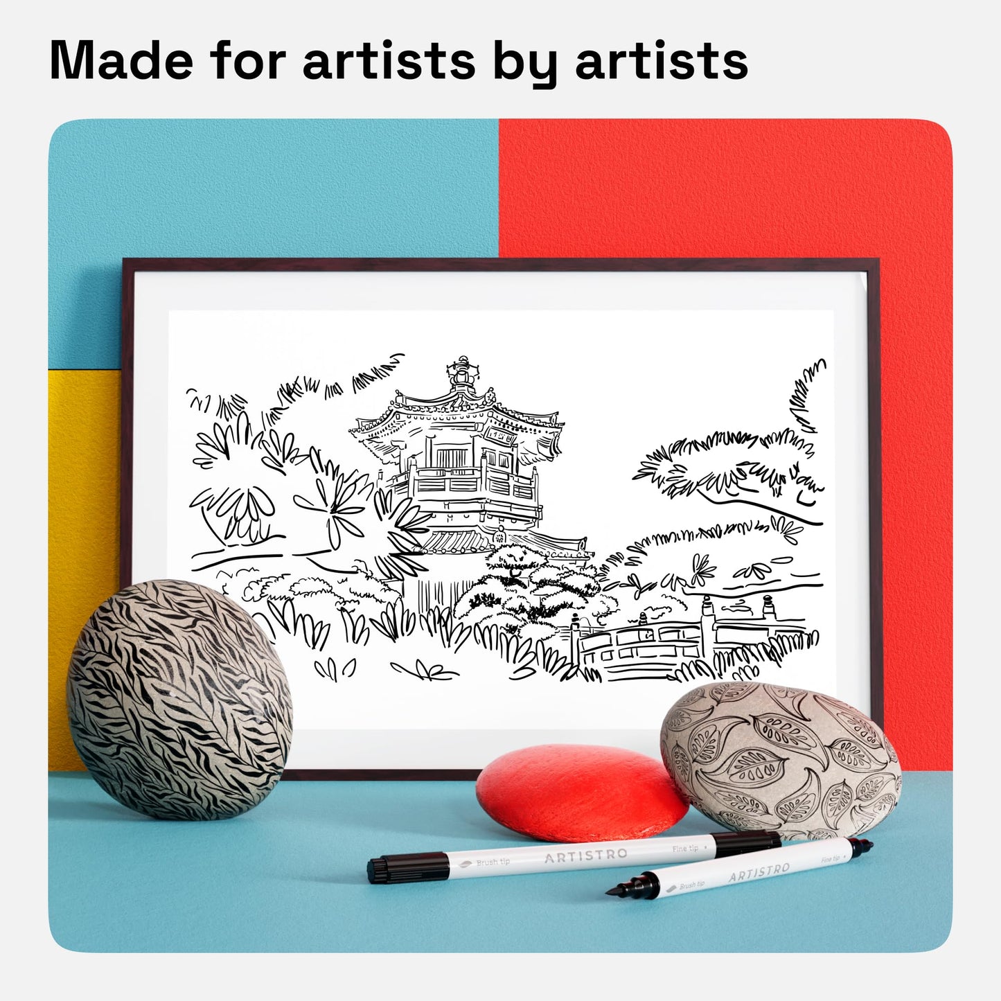 ARTISTRO 2 Black Dual-Tip Acrylic Paint Pens - Multisurface Markers for Glass, Rock, Fabric, Wood, Plastic & More - 1 mm Fine & Brush Tips