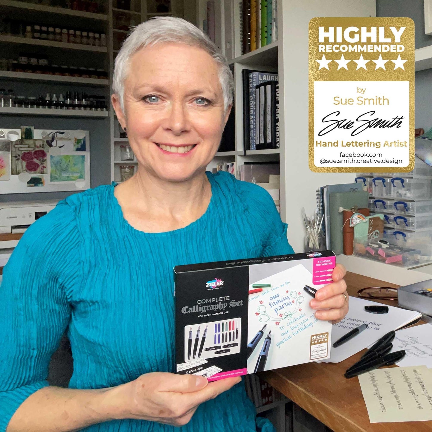 Zieler Calligraphy Pen Set - Complete 3 Pen 17-piece Calligraphy Writing Set - Free-Flowing Pens with Soft Rubber Finger Grip - Suitable for All Levels