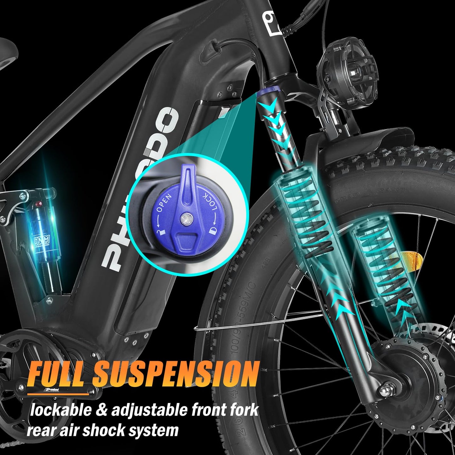 ADVENCO 5000W Peak Dual Motor E-Bike, 60V 32AH Long Range Electric Bike for Adults Dirt Bike, 26" Fat Tire Hunting Ebike for All Terrain, 45MPH Full Suspension Electric Bicycle