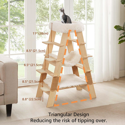 unipaws Pyramid Cat Tree, 5-Level Wooden Cat Ladder, Sturdy Tall Cat Climbing Tower with Cozy Hammock for Kittens and Indoor Cats