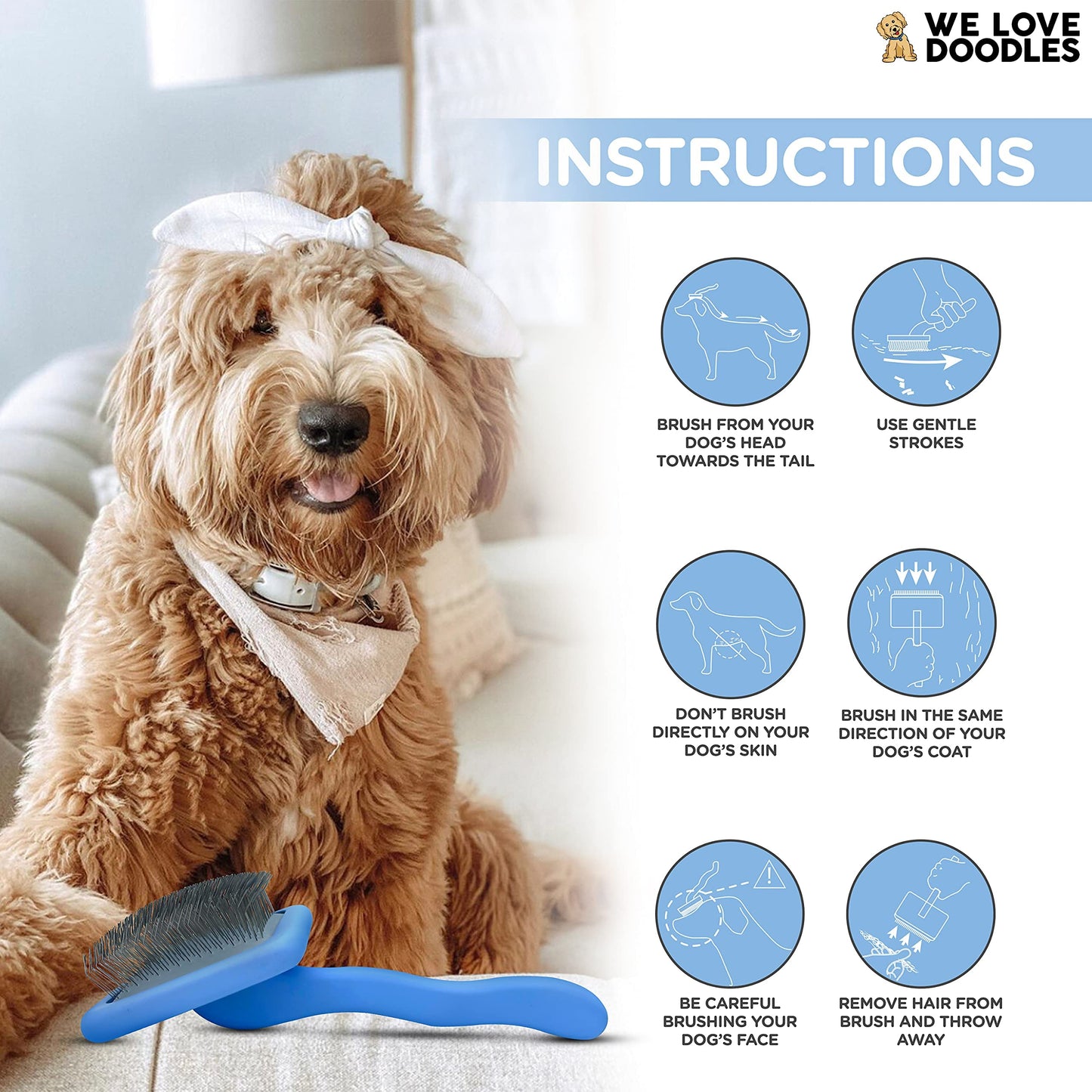 Slicker Brush for Dogs, Dog Grooming Supplies - Best Doodle & Poodle Brush for Long Haired Dogs - Goldendoodle Long Pin Detangler For Dematting (Large Curved)
