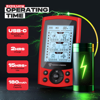 TENS Unit Muscle Stimulator, Electronic PMS Pulse Massager Machine for Shock Physical Therapy, Back Pain Relief, Shoulder Recovery, Red