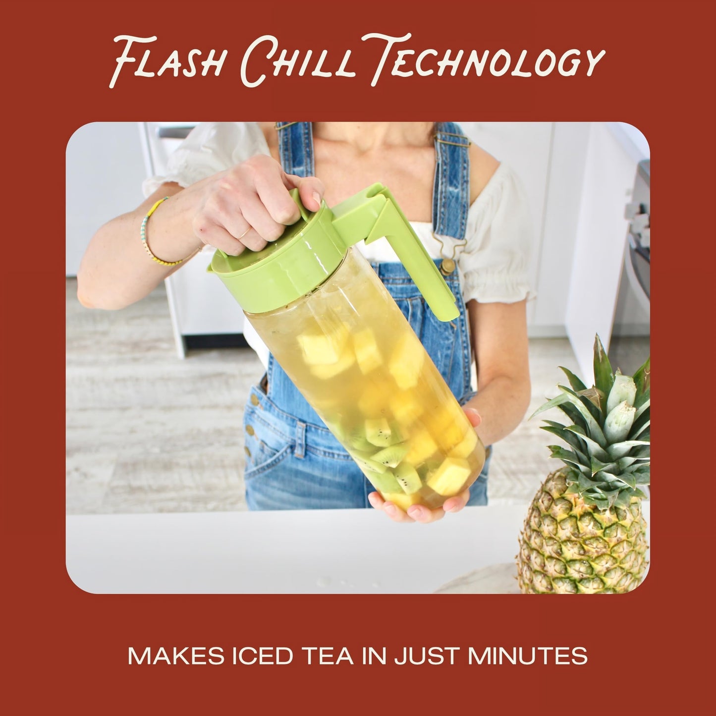 Takeya Flash Chill Iced Tea Maker - Airtight & Durable Iced Tea Maker Jug with Silicone Carry Handle - Leak-Proof & Lightweight Tea Infuser with Patented Flash Chill Technology - 2 Quart, Blueberry