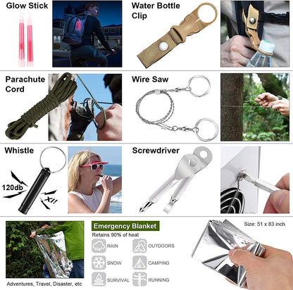 216 Pcs Survival First Aid kit, Professional Survival Gear Equipment Tools First Aid Supplies for SOS Emergency Hiking Hunting Disaster Camping Adventures (Green)