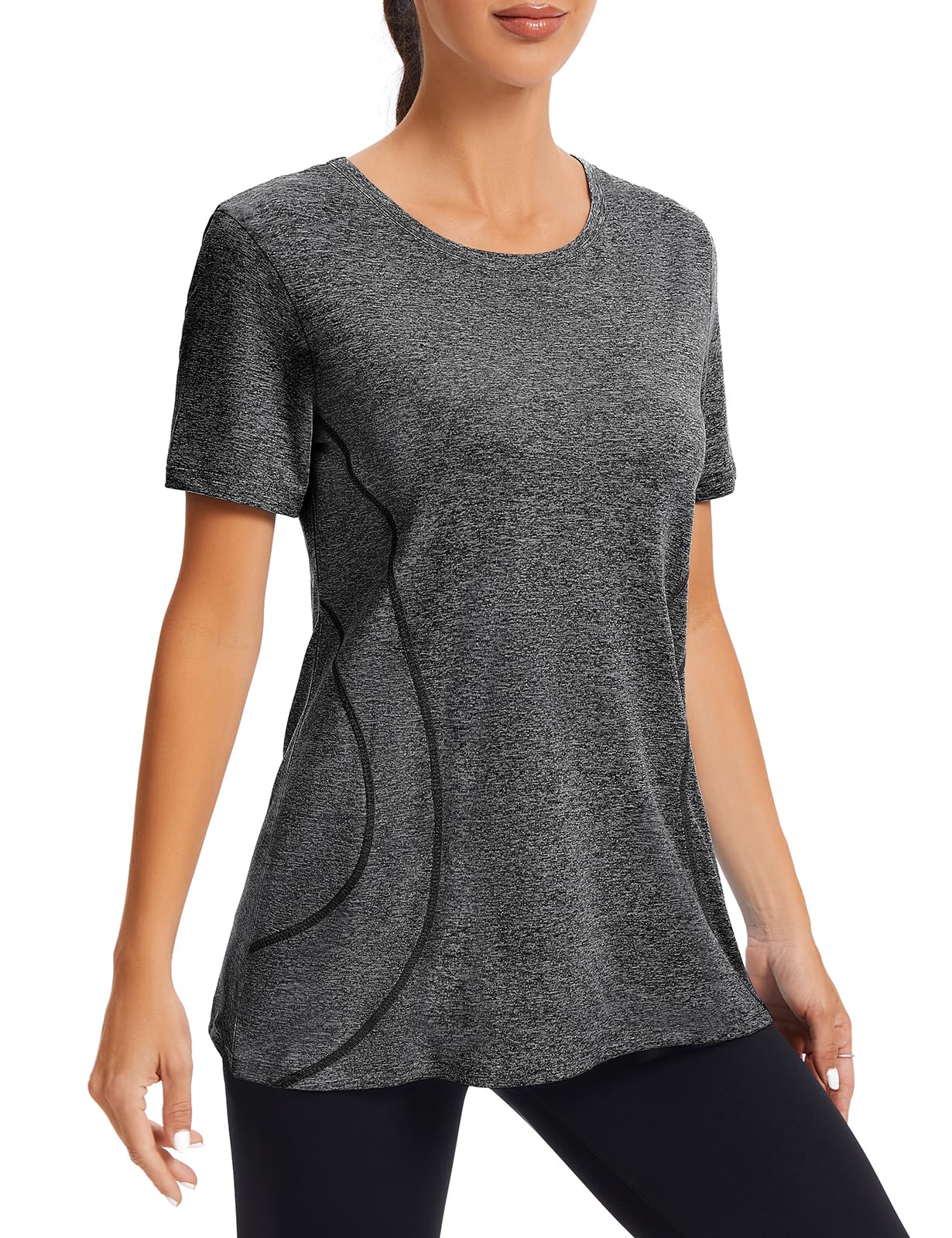 Fitness Yoga Shirts Tops for Women,Cucuchy Juniors Workout Clothes Cute Short Sleeve Round Neck Casual Tee Shirt Flowy Athletic Wear Fast Fit Hiking Running Sport Clothing Funny Outfit Black M