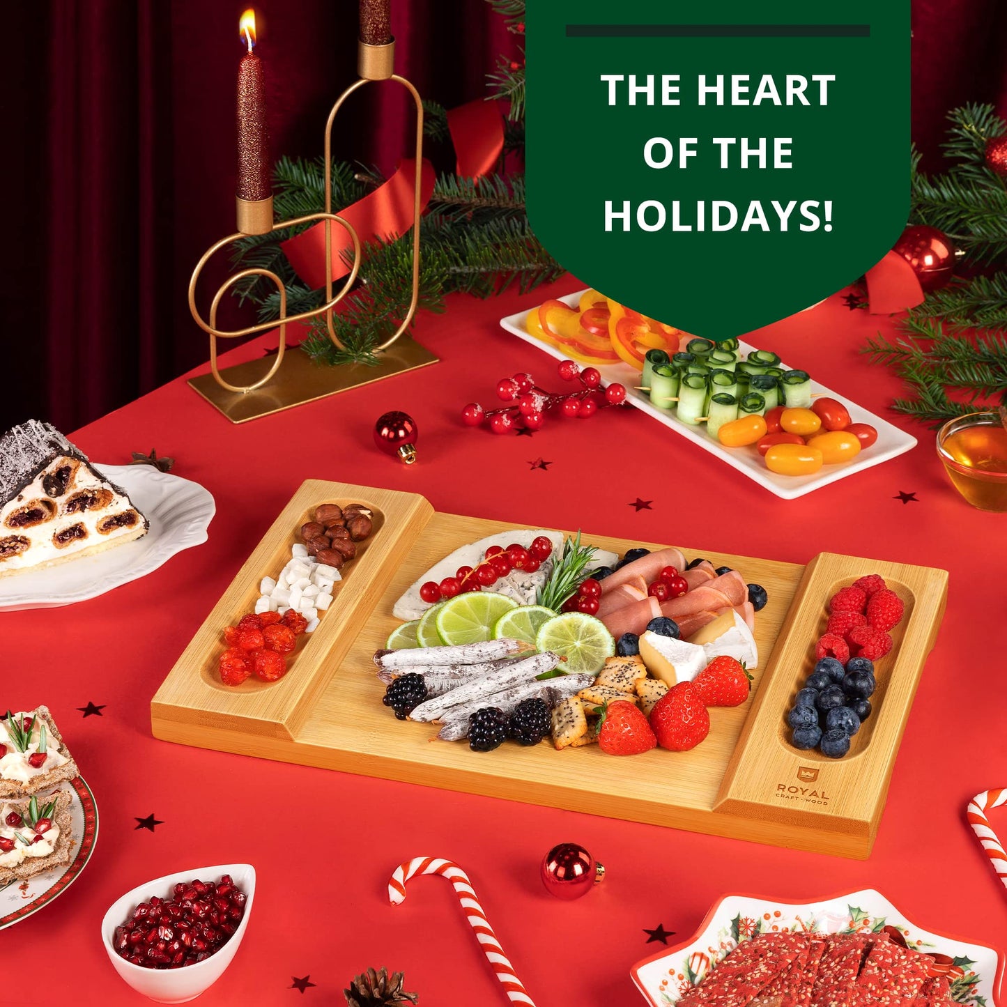 ROYAL CRAFT WOOD Charcuterie and Cheese Board - Large Bamboo Cheese Board - Serving Tray Platter - House Warming Gifts New Home, Gifts for Dad Fathers Day Dad Gifts from Daughter Son Wife - 15.5"x10"