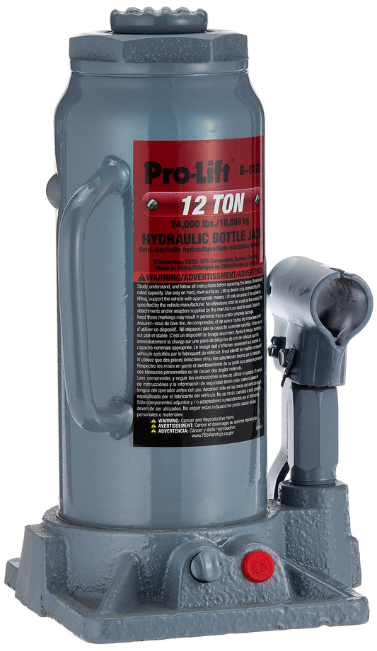 Pro-Lift B-012D Grey Hydraulic Bottle Jack - 12 Ton Capacity