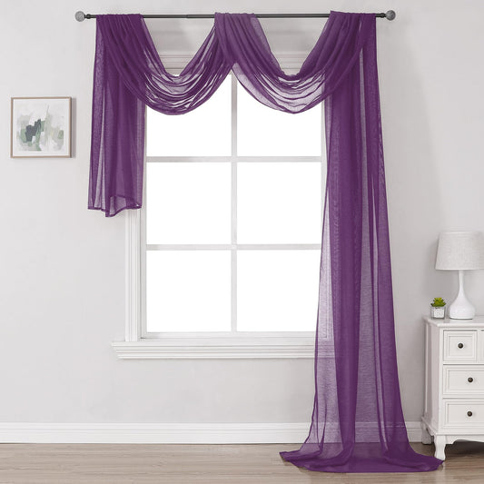 DONREN Royal Purple Window Scarf for Background - Luxury Soft Sheer Scarf Add to Window Curtains for Enhanced Effect (52 by 216 Inch,1 Pack)