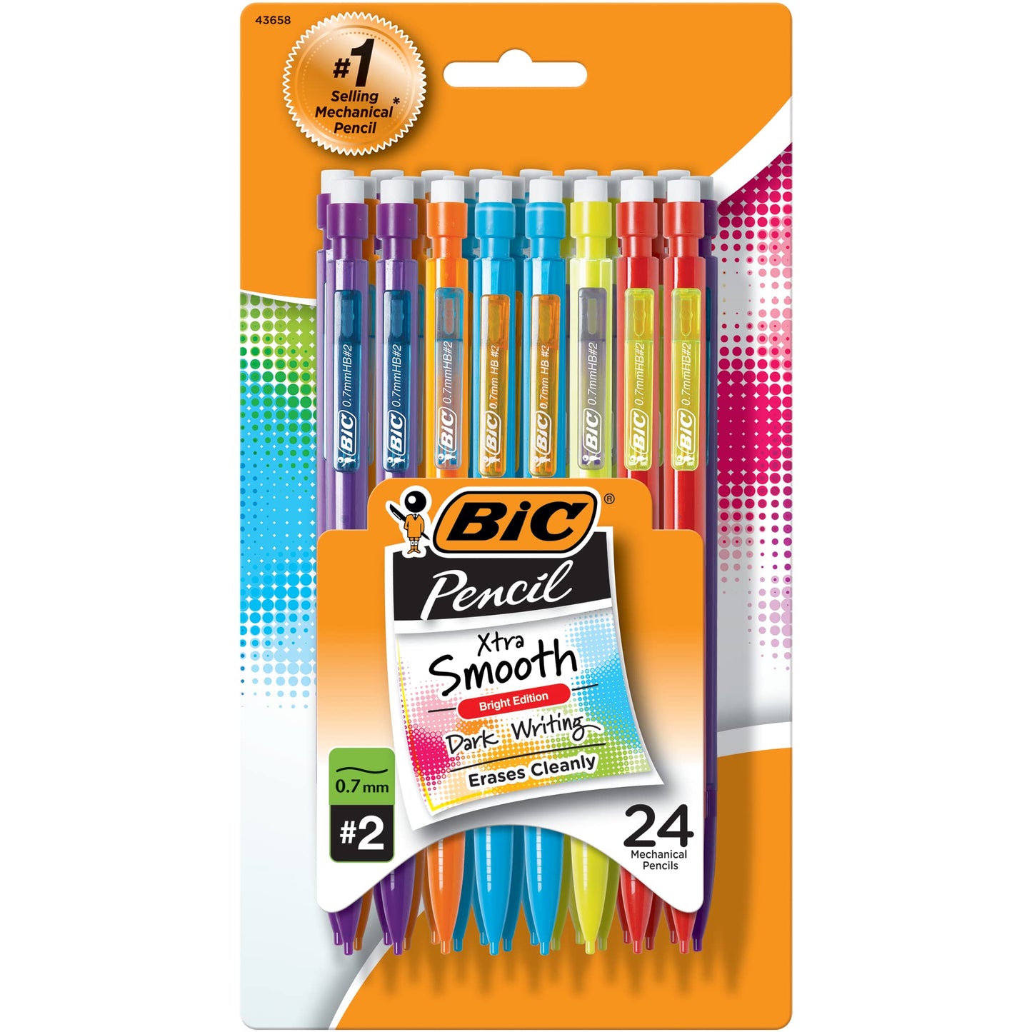 BIC Xtra-Smooth Mechanical Pencil, Color Edition, Medium Point (0.7mm), Perfect For The Classroom & Test Time, 24-Count