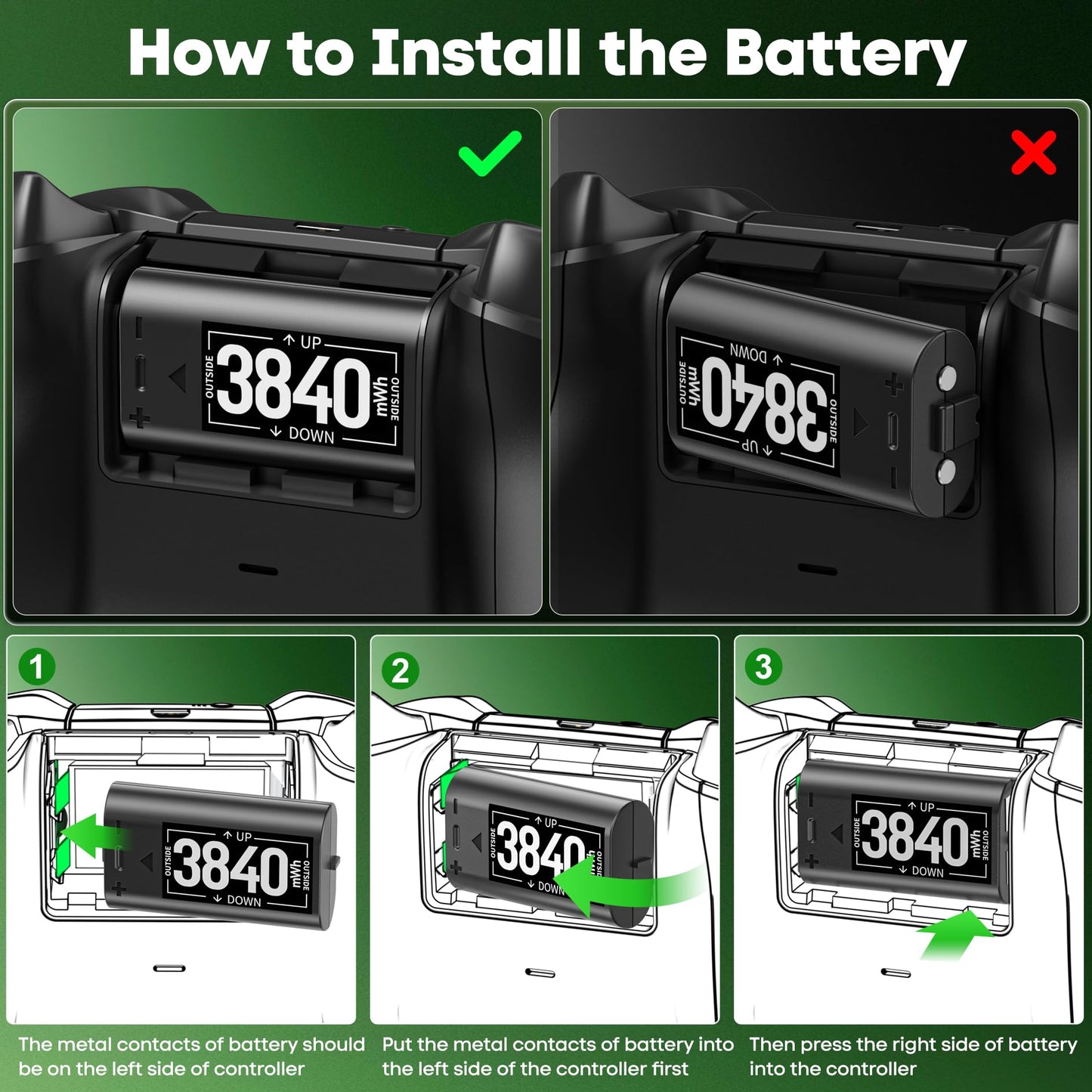Rechargeable Battery for XboxOne/Xbox Series X|S, 4 x 3840mWh Xbox Battery, Xbox Series Battery Charger Station for XboxOne S|X /Elite Controllers