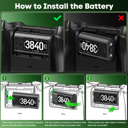 Rechargeable Battery for XboxOne/Xbox Series X|S, 4 x 3840mWh Xbox Battery, Xbox Series Battery Charger Station for XboxOne S|X /Elite Controllers