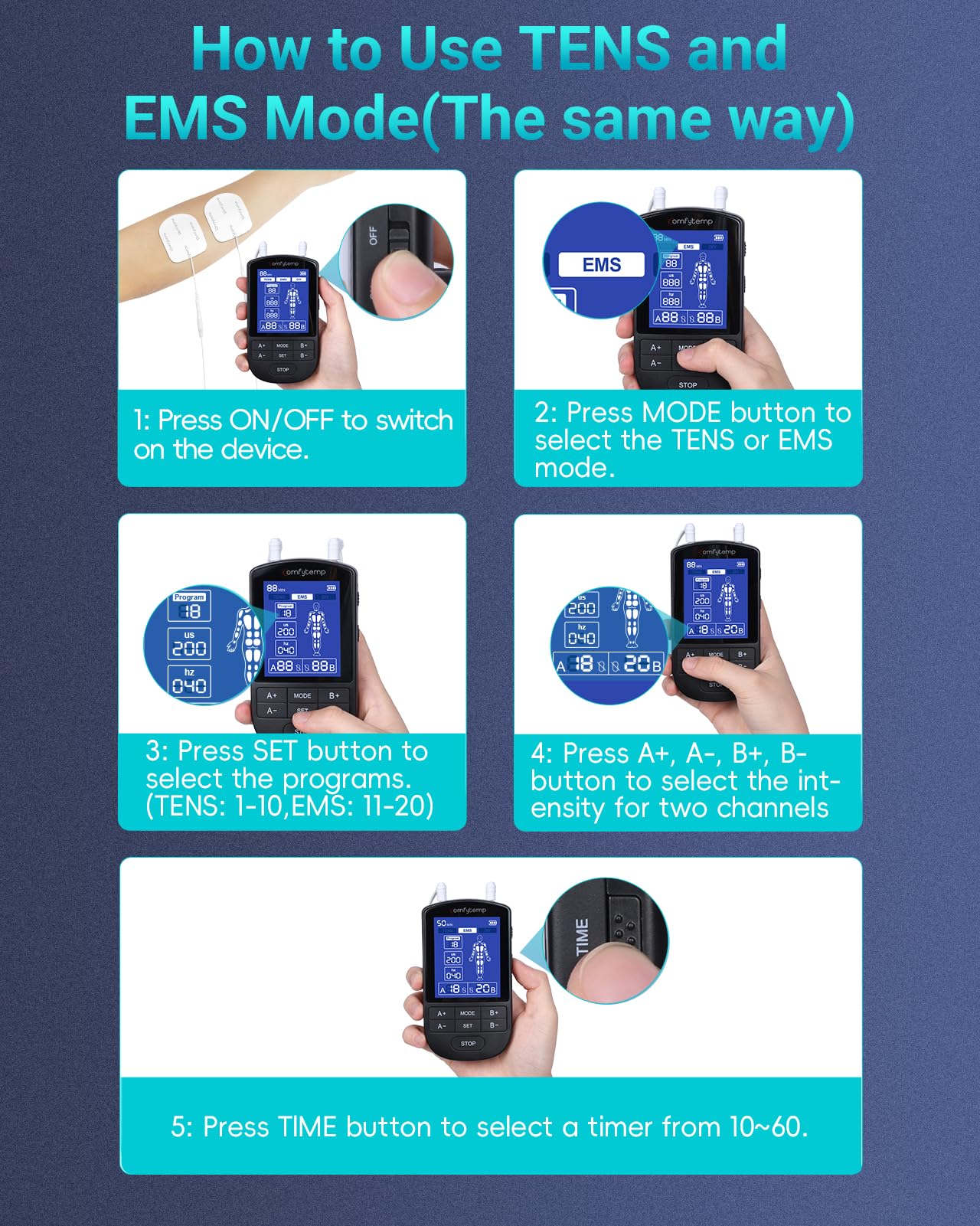 Comfytemp TENS Unit Muscle Stimulator for Pain Relief Therapy, FSA HSA Eligible TENS Machine with 24 Modes and DIY, Dual Channel EMS Unit, Pulse Muscle Massager for Back, Shoulder, Sciatica, Knee