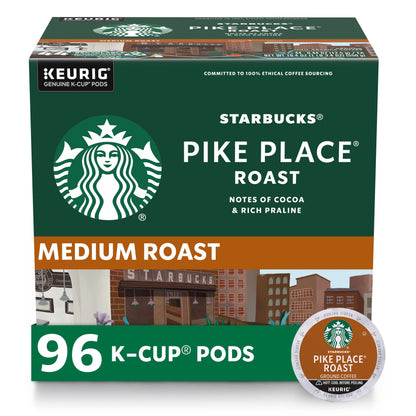 Starbucks K-Cup Coffee Pods, Medium Roast Coffee, Pike Place Roast for Keurig Brewers, 100% Arabica, 4 boxes (96 pods total)