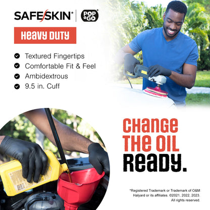 SAFESKIN Heavy Duty Nitrile Disposable Gloves, Pack of 40, Powder Free, Black - Plumbing, Gardening, Painting, Food Handling