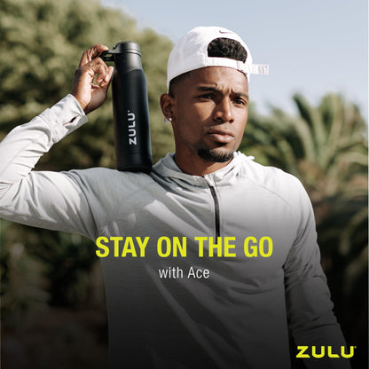 Zulu Ace 24oz Vacuum Insulated Stainless Steel Water Bottle with Chug Spout | Leak-Proof Locking Lid and Removable Base |Reusable Bottle for Cycling Sports Gym Travel Bicycle Bottle Cage | Ice Blue