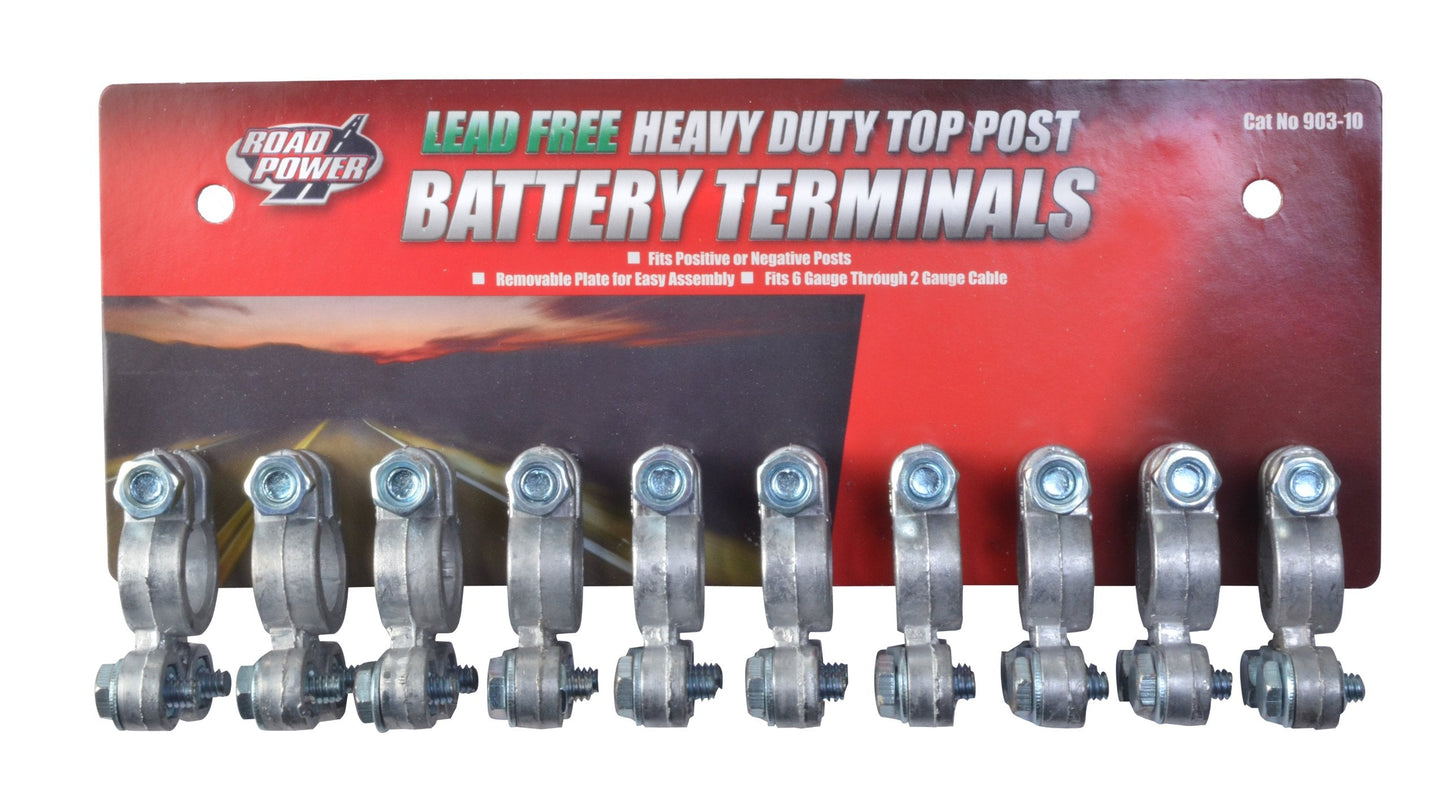 Road Power 903-10 Top Post Battery Terminal; 10-Pack; Chrome; 6 and 12-Volt