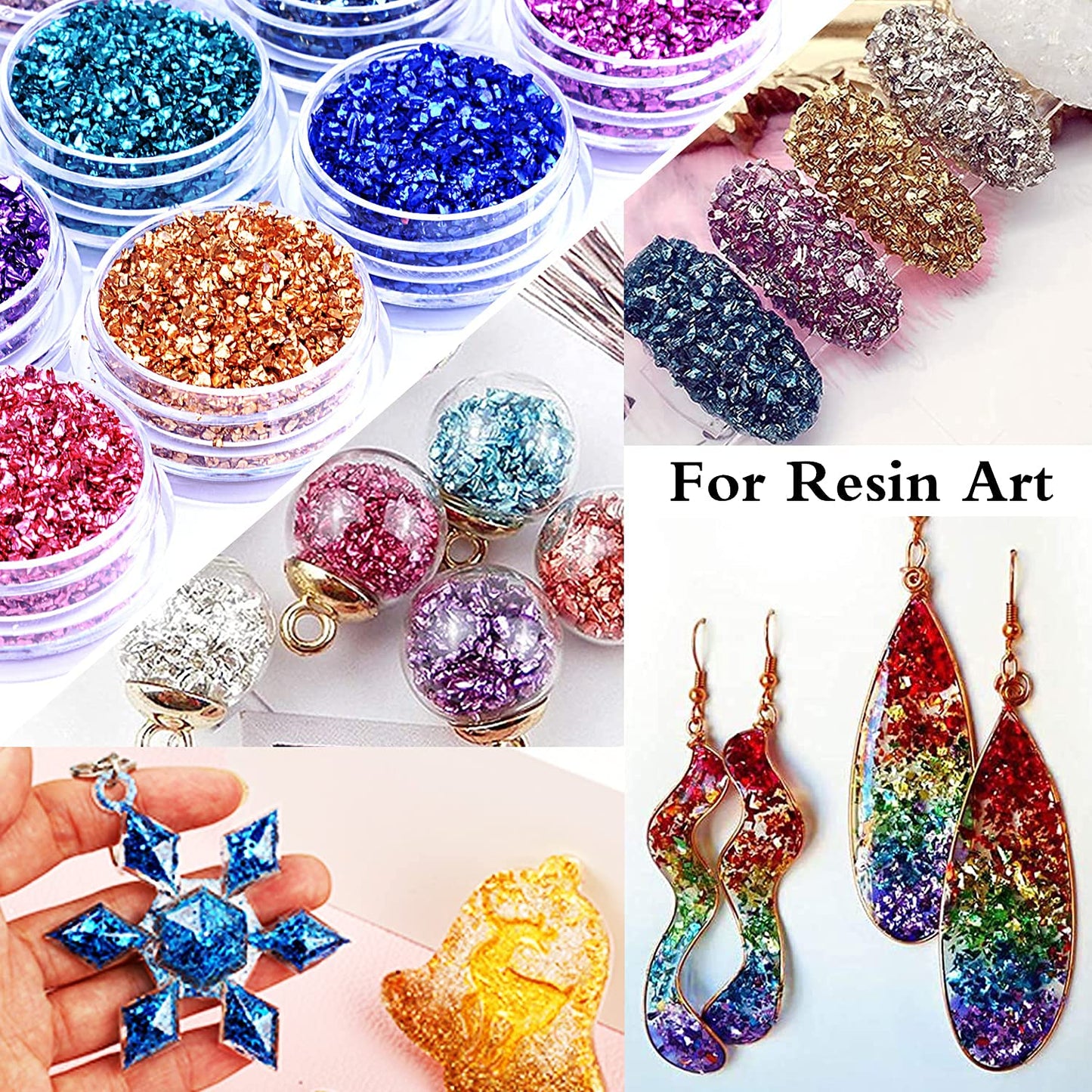 12 Box Crushed Glass Craft Glitter Fine for Resin Art, Small Broken Glass Pieces Irregular Metallic Crystal Chips Chunky Flakes Sequins for Nail Arts DIY Vase Filler Epoxy Jewelry Making Decoration