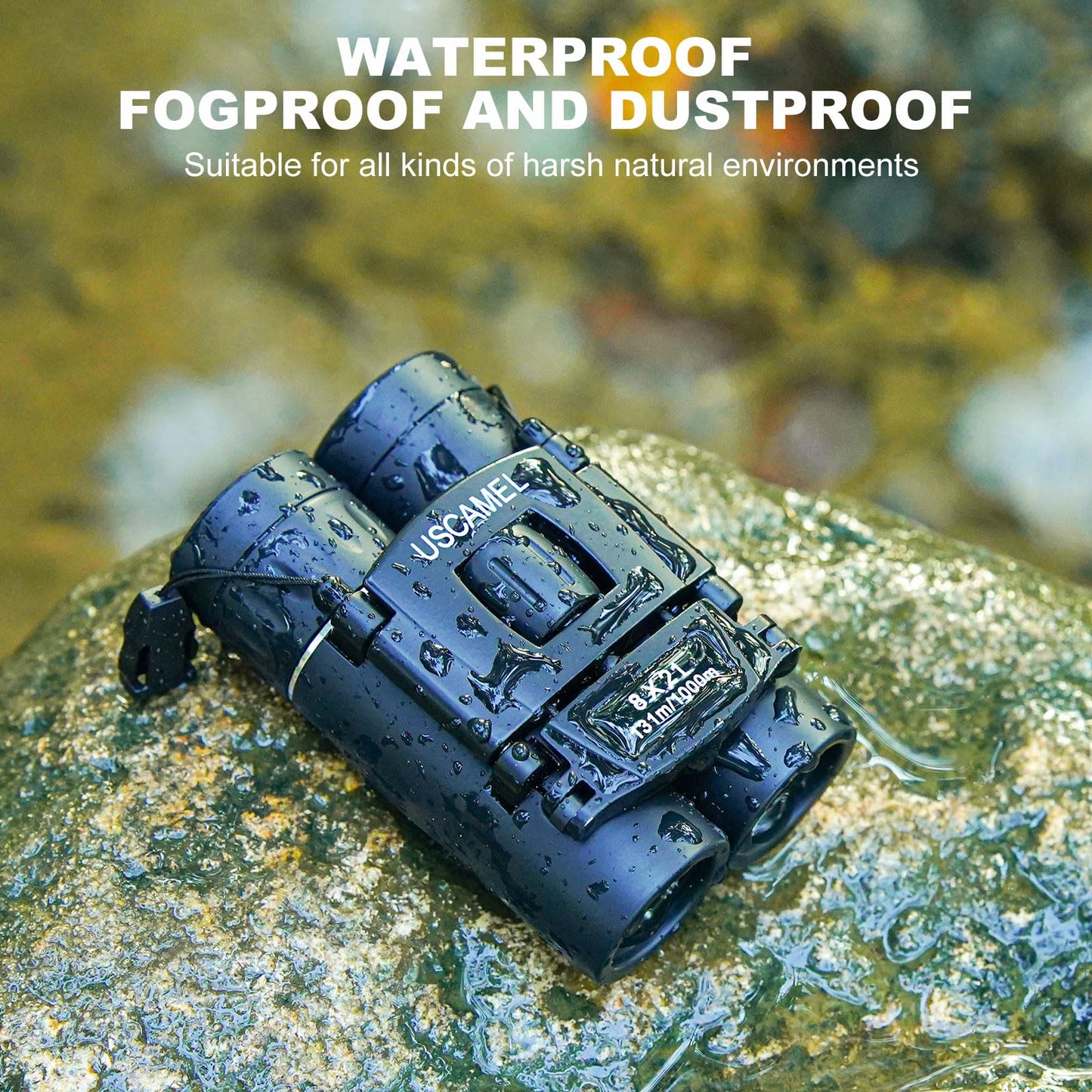 USCAMEL Binoculars for Adults and Kids 8×21 High Powered Compact Binoculars BAK4 Prism Easy Focus - for Bird Watching, Outdoor Use, Hunting, Travel (Black)