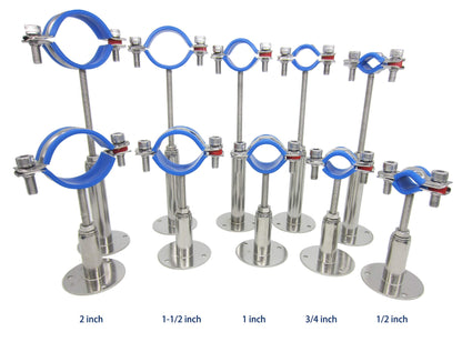 Stainless Steel Adjustable Pipe Clamp Bracket - Wall/Ceiling Mount Support for 1/2-Inch (19mm) Pipe, Heavy-Duty Rustproof Brackets with Screws, Extended Type, Set of 2