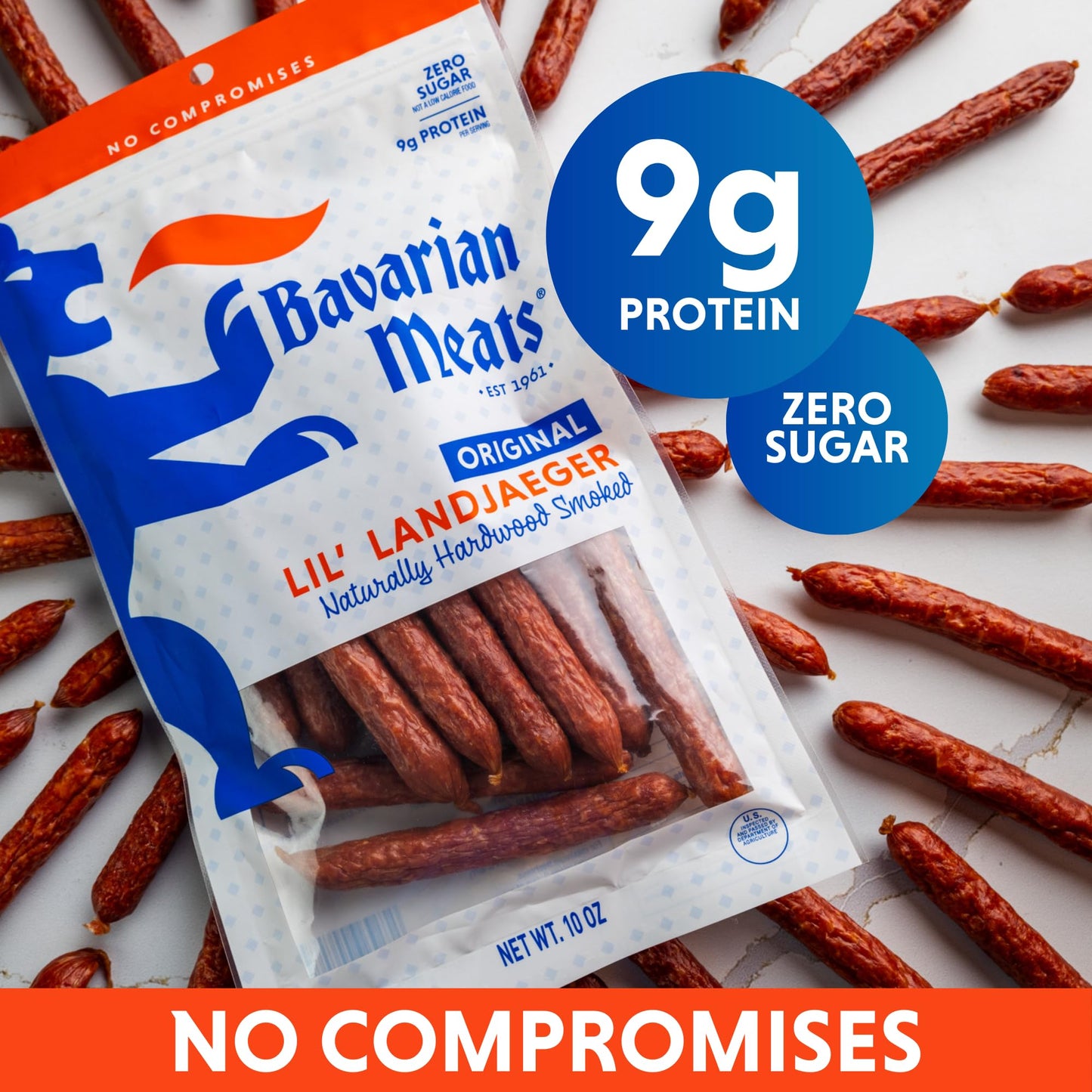 Bavarian Meats Lil' Landjaeger Meat Sticks, Smoked Sausage Protein Snacks, Zero Sugar, Great Source of Protein, Gluten Free, Keto Friendly Low Carb Snack, 10 Ounce