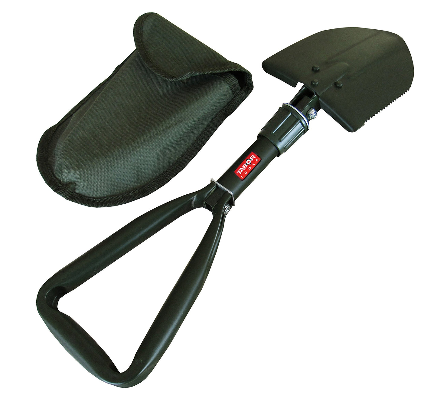 TABOR TOOLS Folding Shovel - Portable Survival Spade for Camping Gear and Emergencies - Steel Rugged Edge Blade - Includes Carrying Pouch - Lightweight E-Tool with Military-Grade Durability. J35A