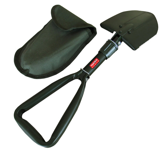 TABOR TOOLS Folding Shovel - Portable Survival Spade for Camping Gear and Emergencies - Steel Rugged Edge Blade - Includes Carrying Pouch - Lightweight E-Tool with Military-Grade Durability. J35A