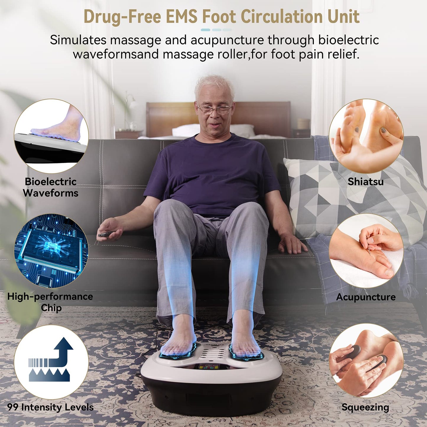 FIT KING Neuropathy Pain Relief for Feet Massager, EMS Foot Massager for Neuropathy with TENS Pads, Foot Circulation Stimulator for Plantar Fasciitis, Diabetes Feet Pain Relief